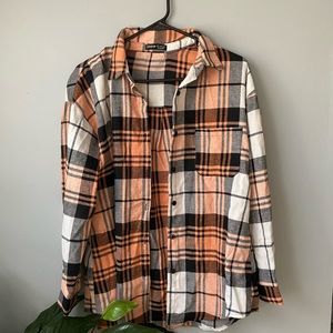 Shein orange, white, and black flannel